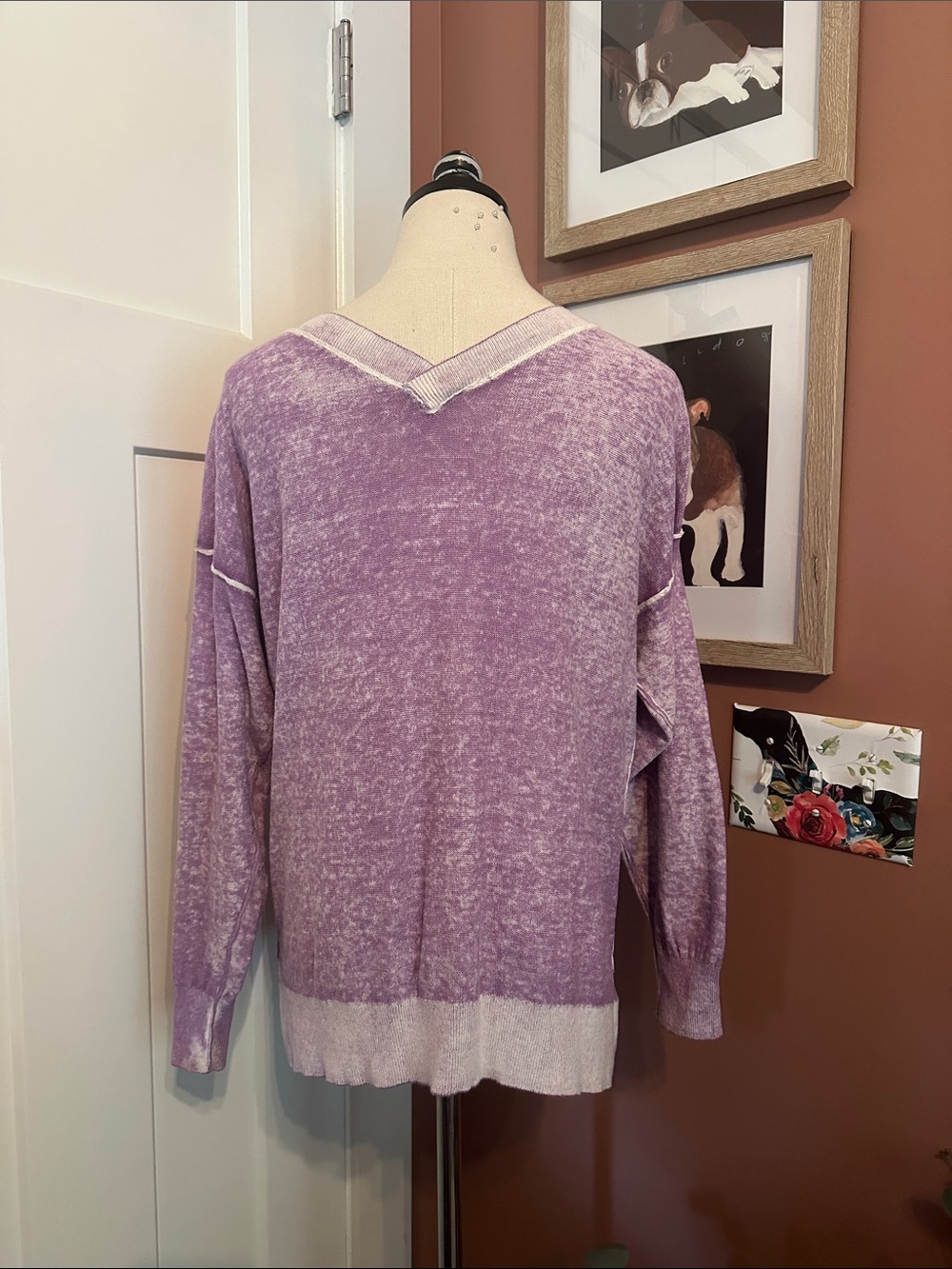 Sundance Samantha Lilac V-Neck casual 100% cotton hi lo Large sweater - Picture 7 of 14